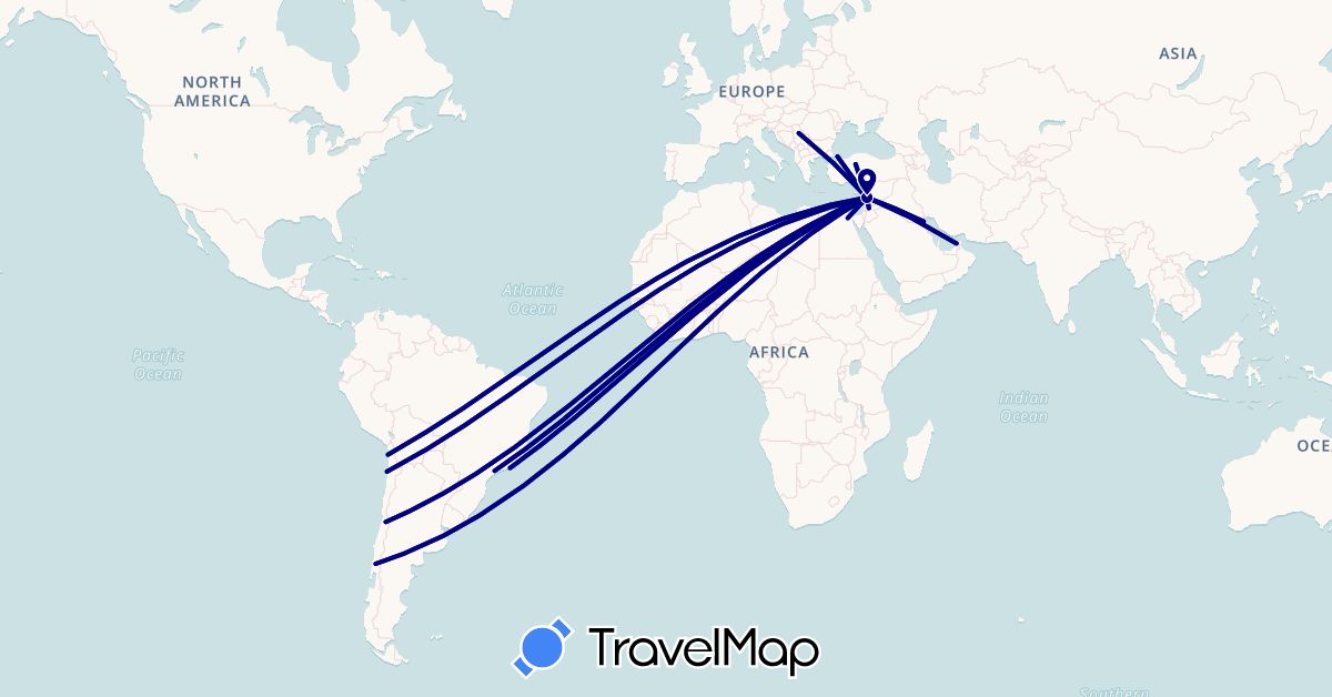 TravelMap itinerary: driving in United Arab Emirates, Chile, Egypt, Lebanon, Serbia, Syria (Africa, Asia, Europe, South America)